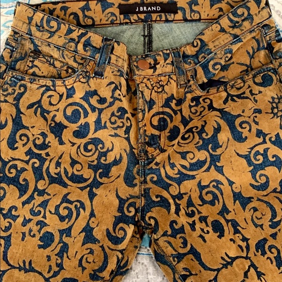 J Brand Mod Rose Skinny Jean Gold Brocade - Picture 2 of 5